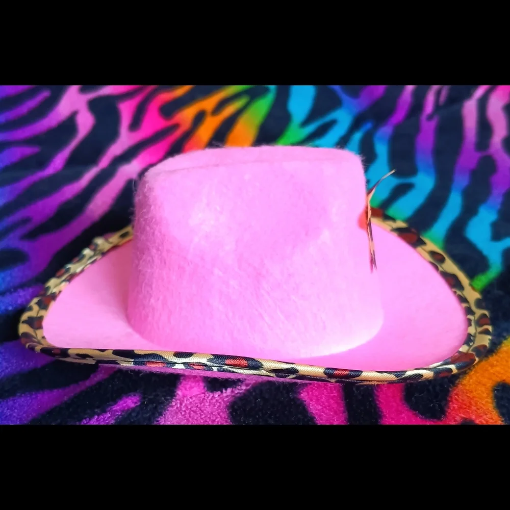 🩷*4/$15 Rubie's Pet Shop Pink Cowboy Hat Western Leopard Halloween Small Medium